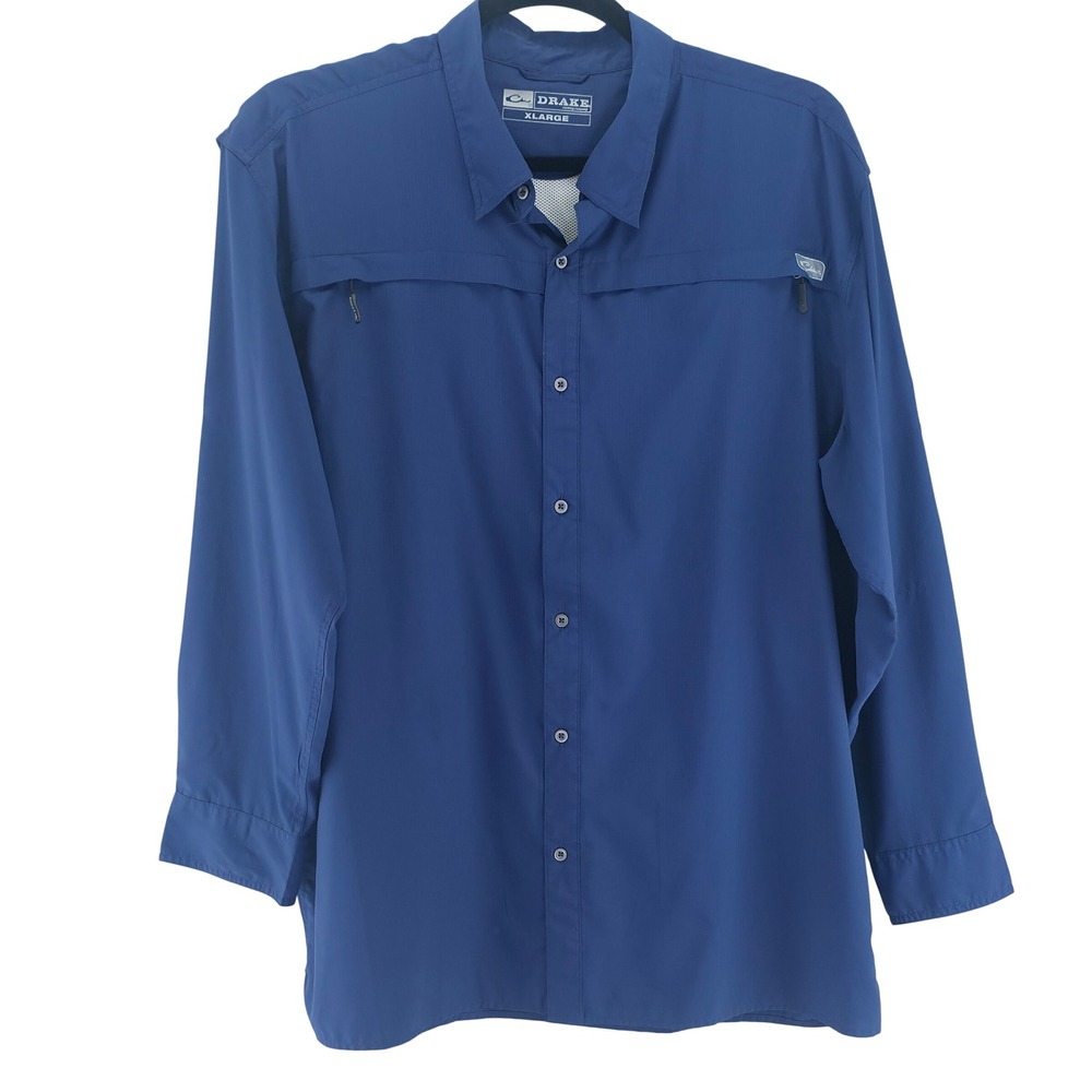 Drake Fishing Shirt Mens XL Blue Anglercore Coastal Casual Flyweght Relaxed Fit